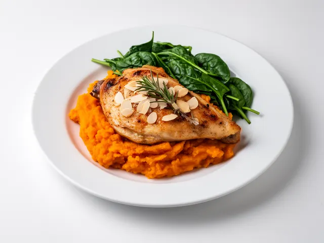 Low FODMAP Almond and Rosemary Chicken with Sweet Potato Mash