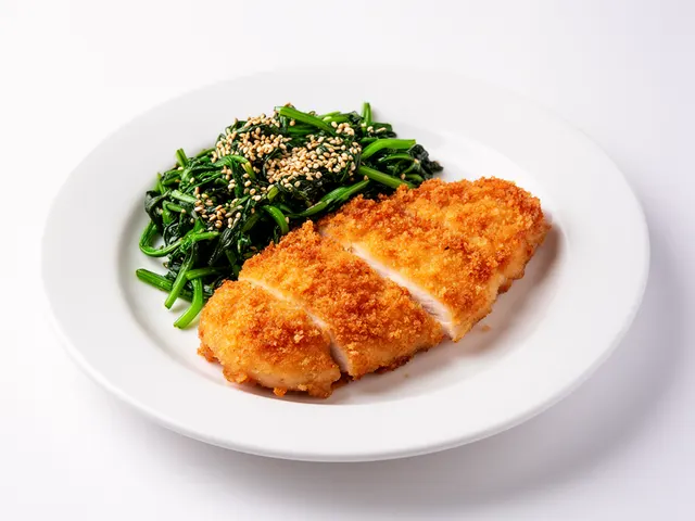 Low FODMAP Breaded Chicken with Sesame Greens