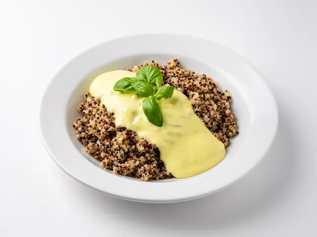 Low FODMAP Quinoa Breakfast Bowl with Basil Hollandaise